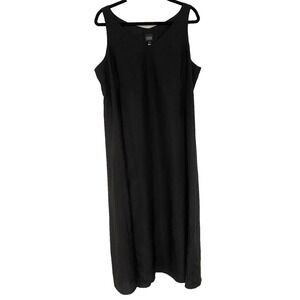 Eileen Fisher Embroidered Silk Midi Maxi Dress Womens L Black Elegant Minimalist